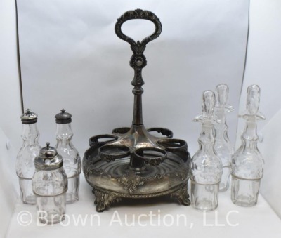 Victorian 7 pc. castor set, unique silverplate swivel holder - 2