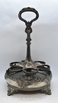 Victorian 7 pc. castor set, unique silverplate swivel holder - 7