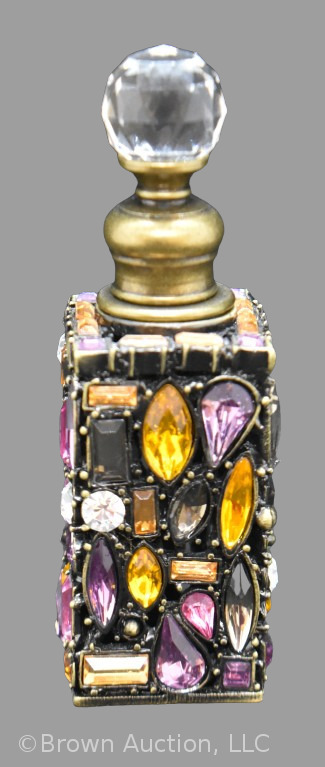 Murano 4"h perfume bottle w/ clear stopper, multi-colored inlay stones