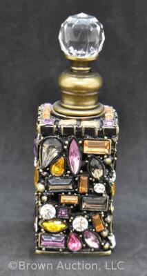 Murano 4"h perfume bottle w/ clear stopper, multi-colored inlay stones - 2