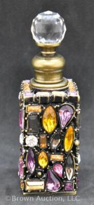 Murano 4"h perfume bottle w/ clear stopper, multi-colored inlay stones - 3