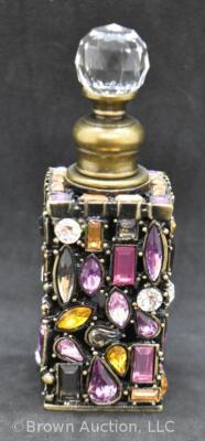 Murano 4"h perfume bottle w/ clear stopper, multi-colored inlay stones - 4