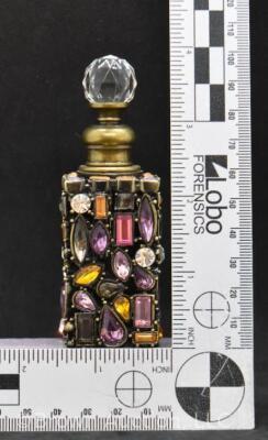 Murano 4"h perfume bottle w/ clear stopper, multi-colored inlay stones - 10