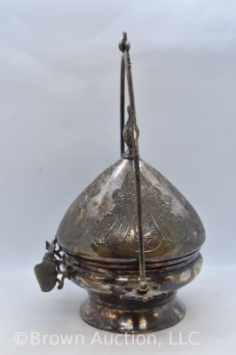 Victorian silverplate domed butter dish with knife - 2