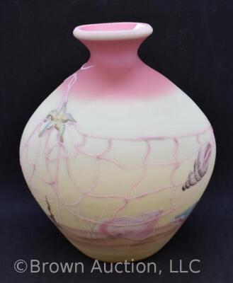 Fenton Burmese Art Glass 8" vase, Sea Dreams, artist signed - 3