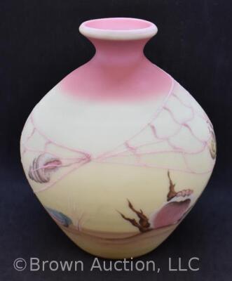 Fenton Burmese Art Glass 8" vase, Sea Dreams, artist signed - 4