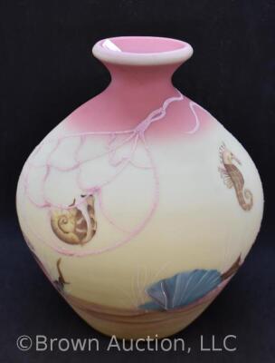 Fenton Burmese Art Glass 8" vase, Sea Dreams, artist signed - 5