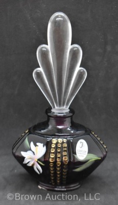 Fenton Art Glass HP 7" perfume bottle, amy. with clear stopper - 2