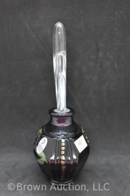 Fenton Art Glass HP 7" perfume bottle, amy. with clear stopper - 3