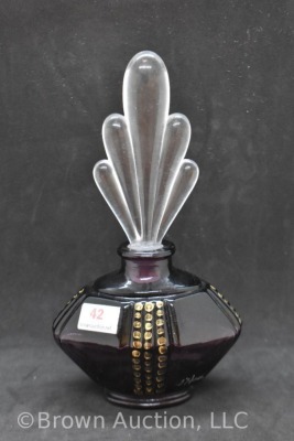 Fenton Art Glass HP 7" perfume bottle, amy. with clear stopper - 4