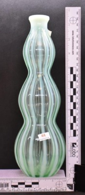 Fenton Art Glass Rib Optic green opalescent 12" decanter/ bottle - 8