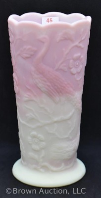 Fenton Burmese Art Glass Peacock Garden 8" vase