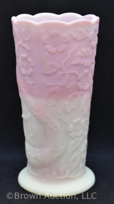 Fenton Burmese Art Glass Peacock Garden 8" vase - 2