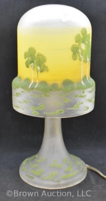 Art Glass elec. lamp with landscape of trees design. 11"h - 3