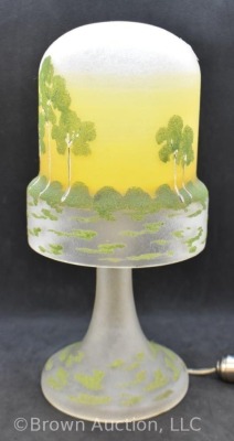 Art Glass elec. lamp with landscape of trees design. 11"h - 4