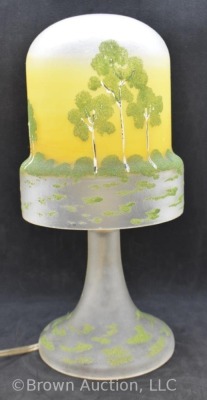 Art Glass elec. lamp with landscape of trees design. 11"h - 5