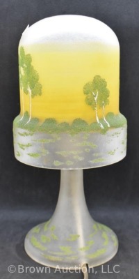 Art Glass elec. lamp with landscape of trees design. 11"h - 6