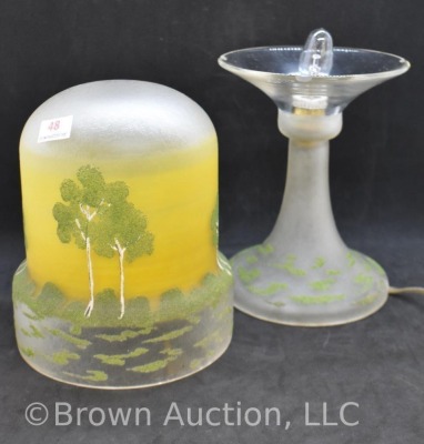 Art Glass elec. lamp with landscape of trees design. 11"h - 7