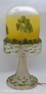 Art Glass elec. lamp with landscape of trees design. 11"h - 8