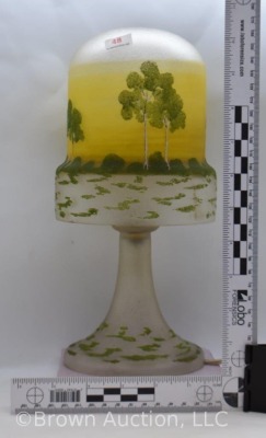 Art Glass elec. lamp with landscape of trees design. 11"h - 9