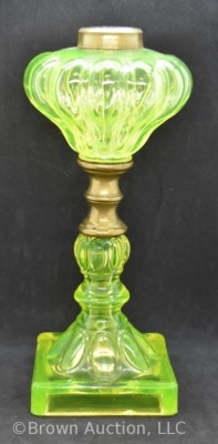 Vaseline glass 10.5" kerosene lamp stand - 4