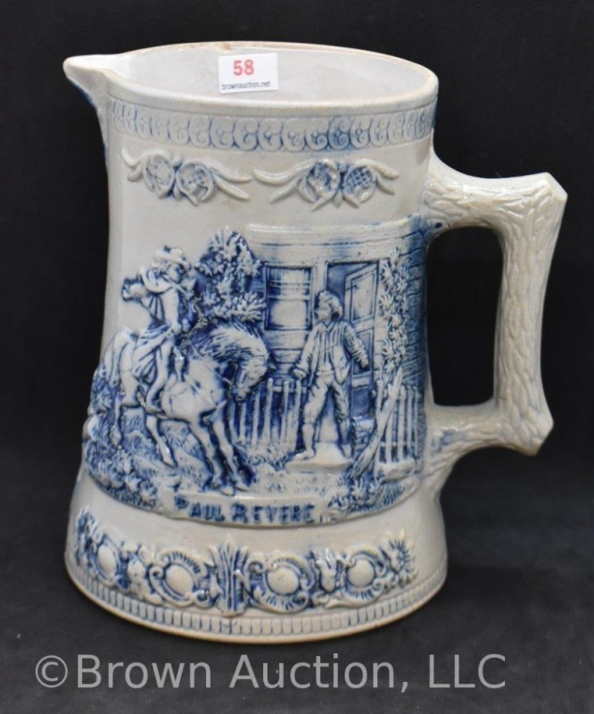 Utica Stoneware Flemish blue "Paul Revere" 7" pitcher