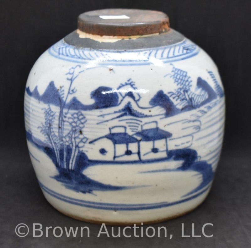 Chinese blue and white Canton 6" ginger jar