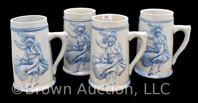 (4) Blue and grey Robinson Clay Products 5.5" Windy City mugs