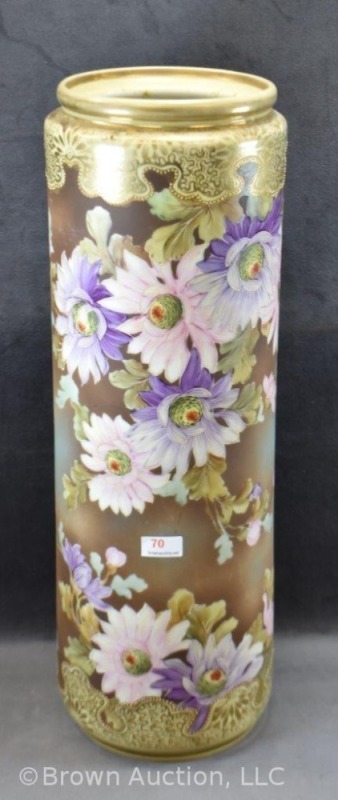 Mrkd. Nippon 14"h vase with large pastel flowers