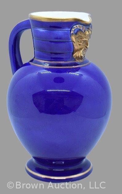 Unm. cobalt 7" pitcher with gold trim and embossed gold face spout