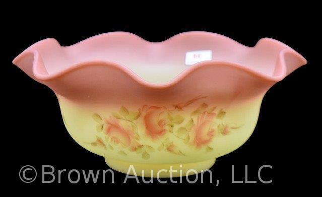 Fenton Burmese Art Glass 3.75"h x 9"d bowl decorated with roses