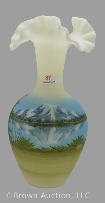 Fenton Art Glass Mountain Reflections 9.5" vase, custard satin