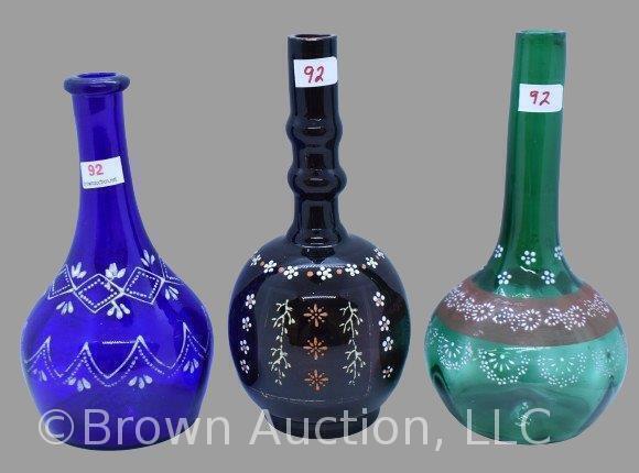 (3) Vintage bitter's bottles, all with enameled decoration