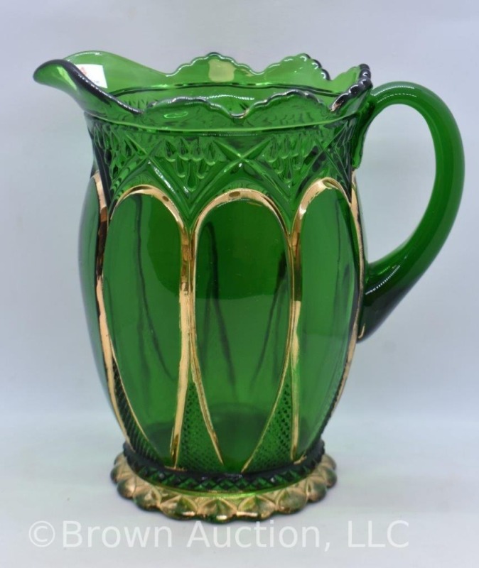 EAPG Duchess 8.25" pitcher, emerald green with gold