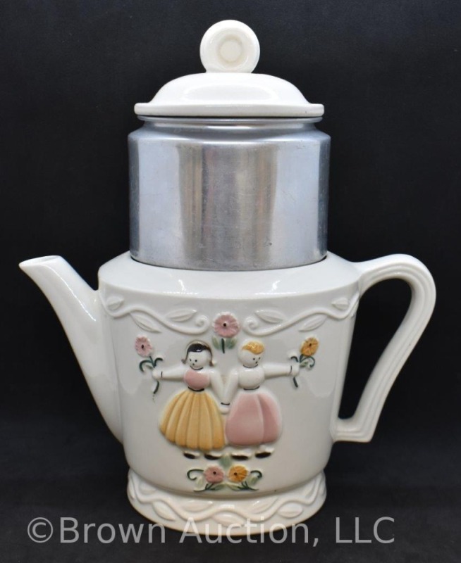 1930's Porcelier Vitreous drip-o-lator coffee pot, Dutch girls