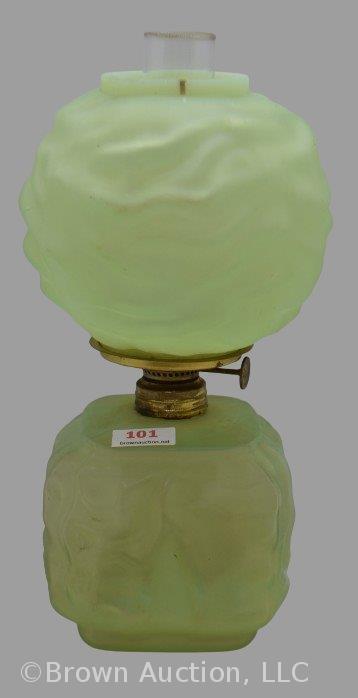 Mint green satin glass Drape miniature 8" oil lamp