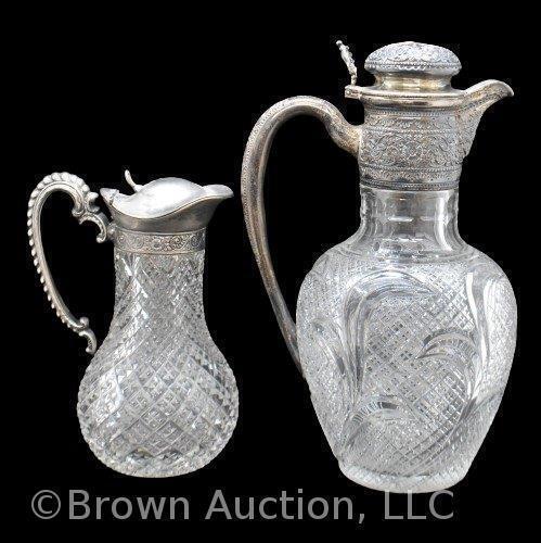 (2) EAPG pcs: 6.5" syrup pitcher and 9.5" wine juglet, both have ornate lids and handles