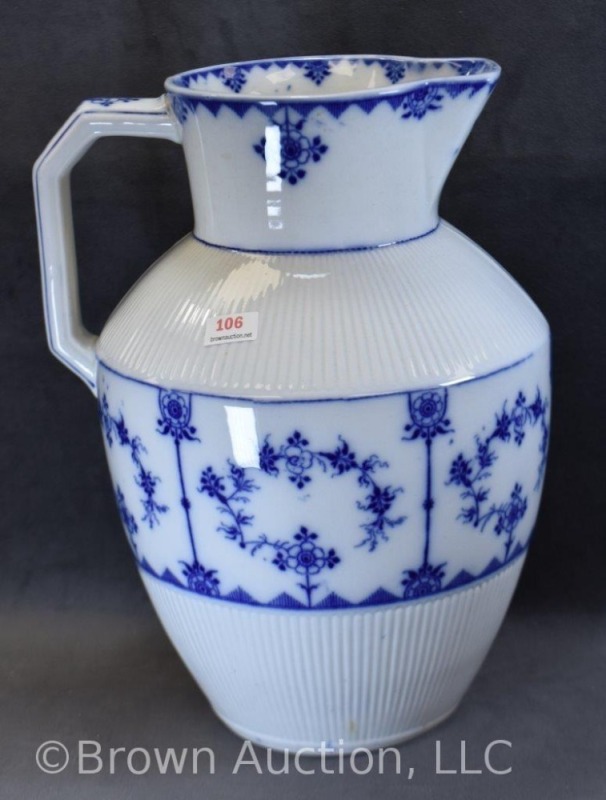 Denmark Royal Copenhagen-style blue and white glazed 11.5" pitcher for water basin