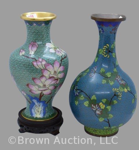 (2) Chinese enamel Cloisonne vases, floral decorations