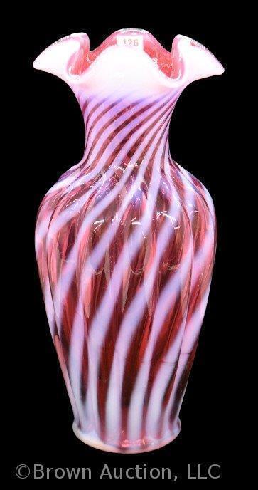 Fenton Cranberry opalescent Spiral Optic 11.5" vase