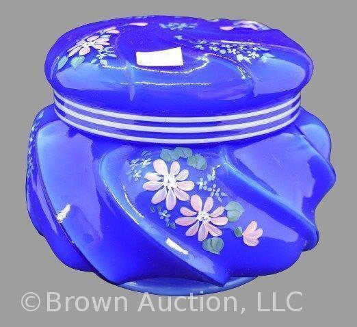 Fenton Art Glass sapphire overlay Wave Crest cov. box