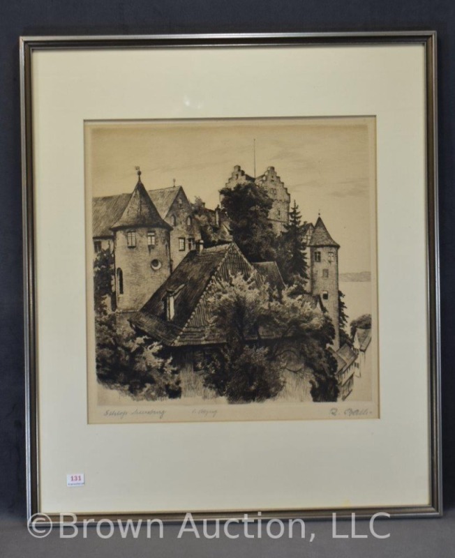 Framed etching by R. Baili (hard to read the title)