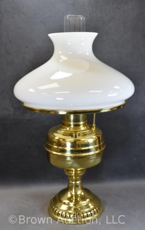 Brass Aladdin kerosene lamp with milk glass shade