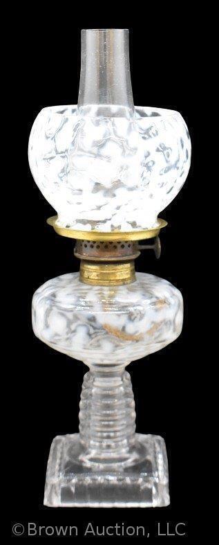 White opalescent Coral Reef 7.5"h miniature oil lamp