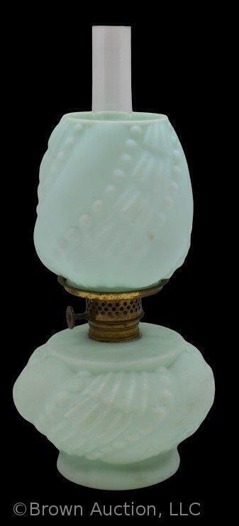 Brady's Night miniature oil Lamp, mint green satin finish with embossed design, 7"h