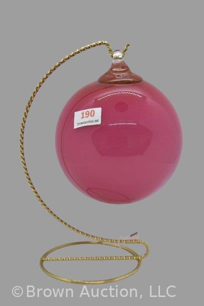 Pink/ rose blown glass ornament, 4" round dia.