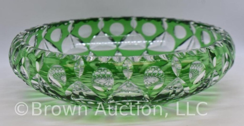 Bohemian green cut-to-clear 10"d bowl, 2.5" tall