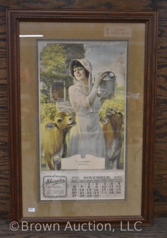 1921 A.C. Daugherty advertising calendar for Sharples Cream Separator, Grove City, PA