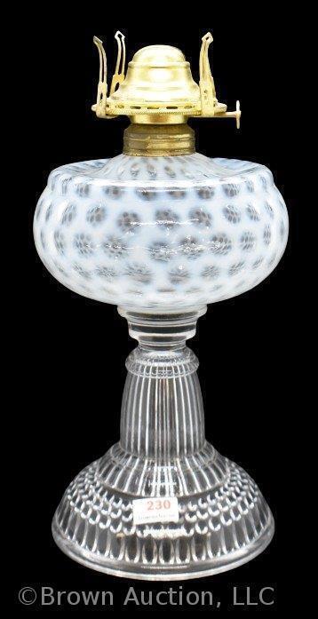 Hobbs Coin Spot white opalescent oil lamp, 8.5" tall