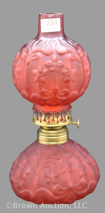 Fostoria No. 1112 red satin miniature oil lamp